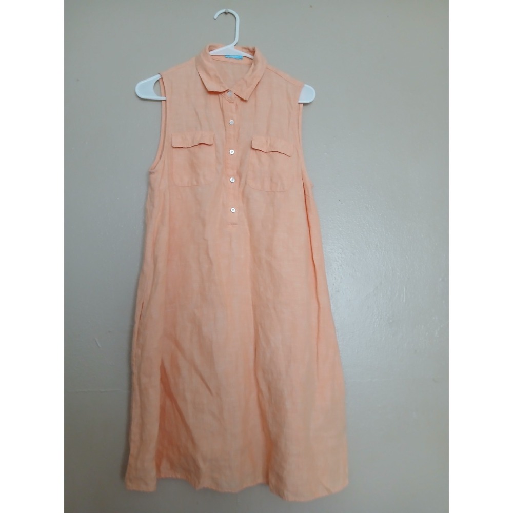 J McLaughlin Dress Medium 100 Linen Shift Shirt Pockets Beach Travel Resort Boho